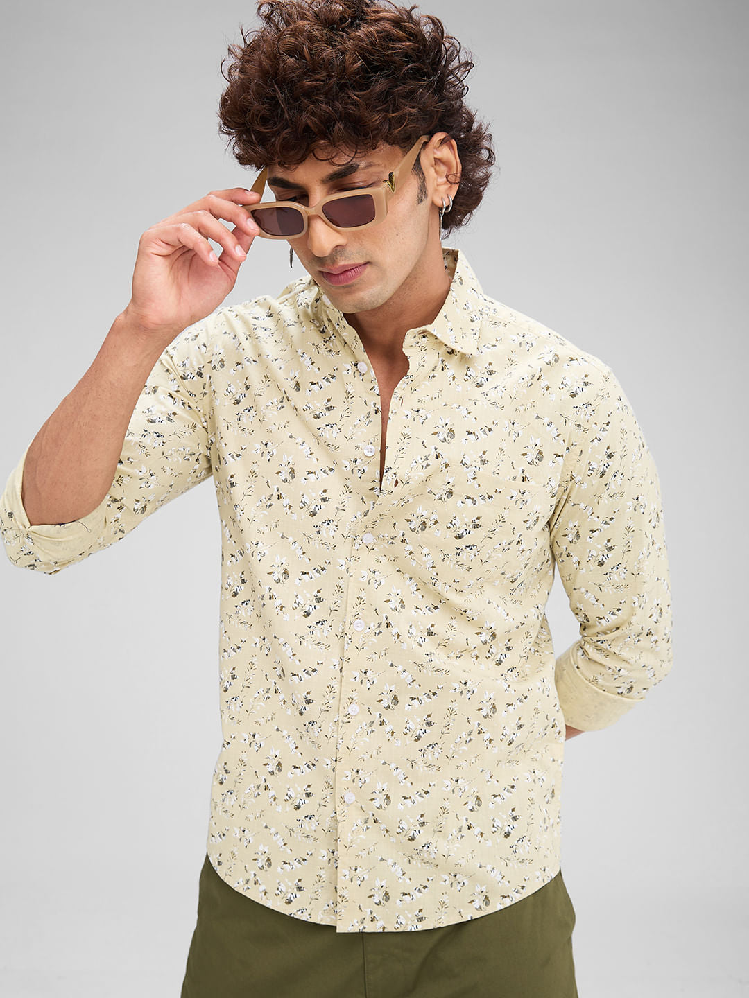 Beige Floral Printed Shirt
