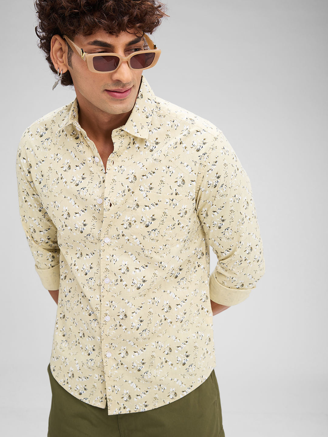 Beige Floral Printed Shirt