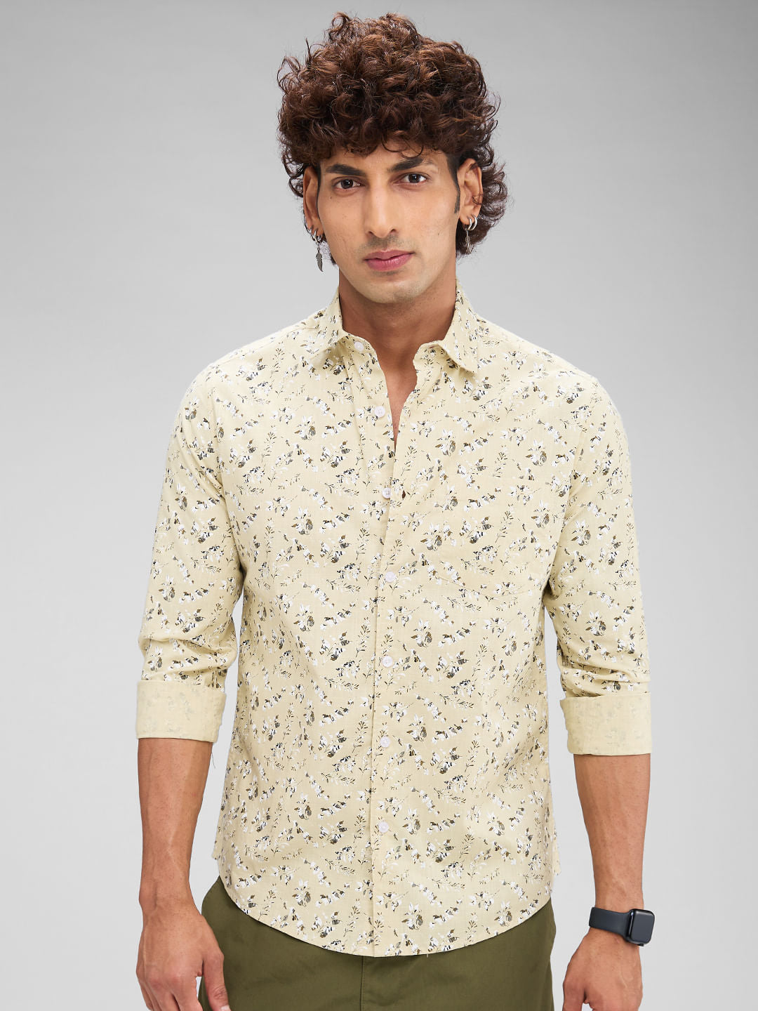 Beige Floral Printed Shirt