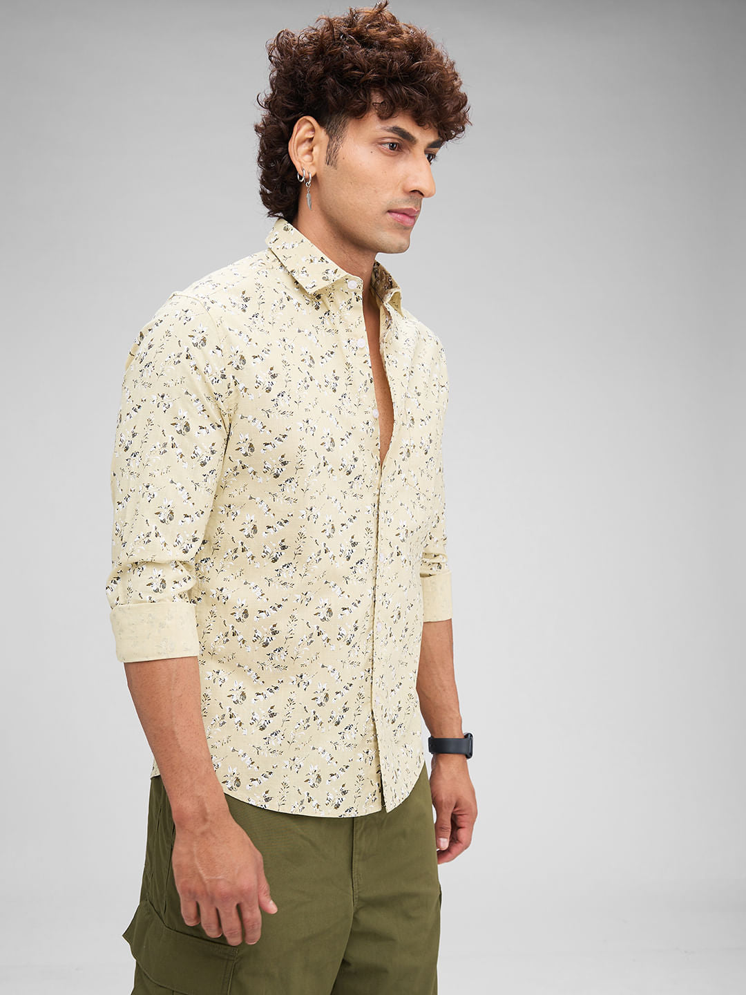 Beige Floral Printed Shirt