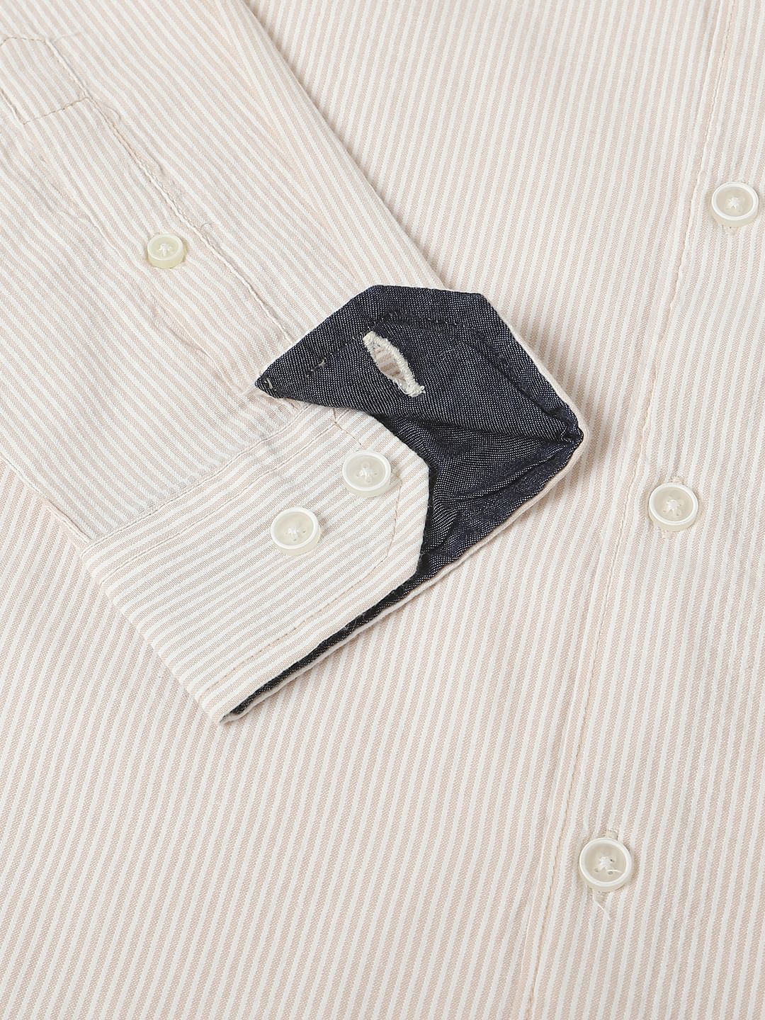 Beige Striped Seersucker Shirt