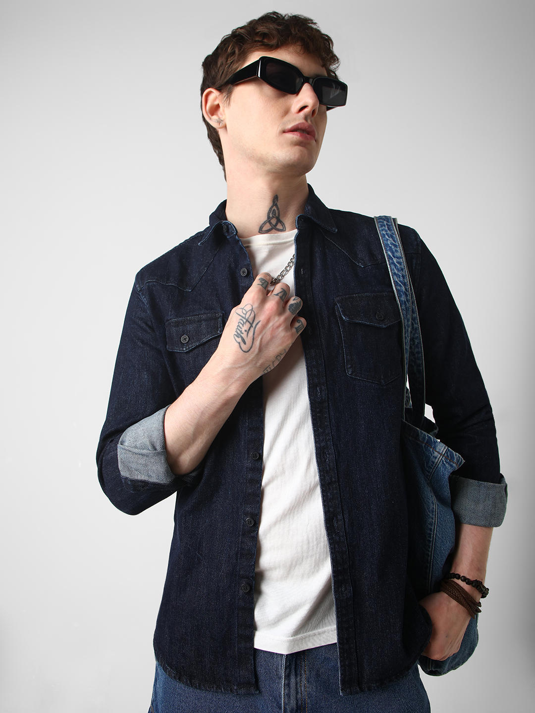 Elegant Denim Double Pocket Overshirt
