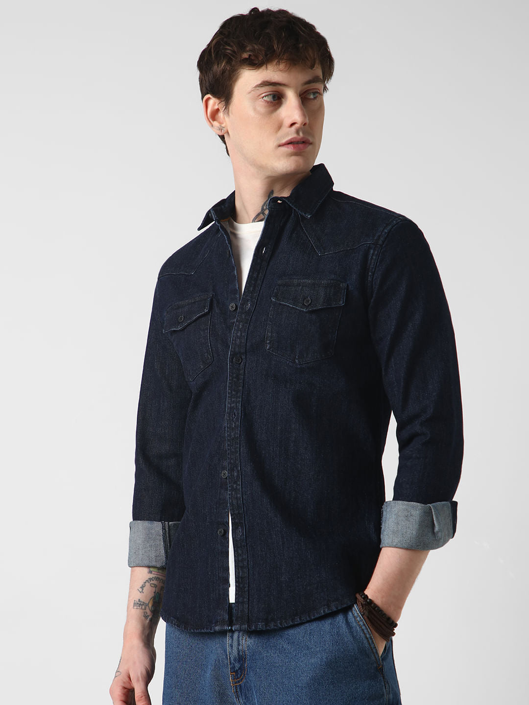 Elegant Denim Double Pocket Overshirt
