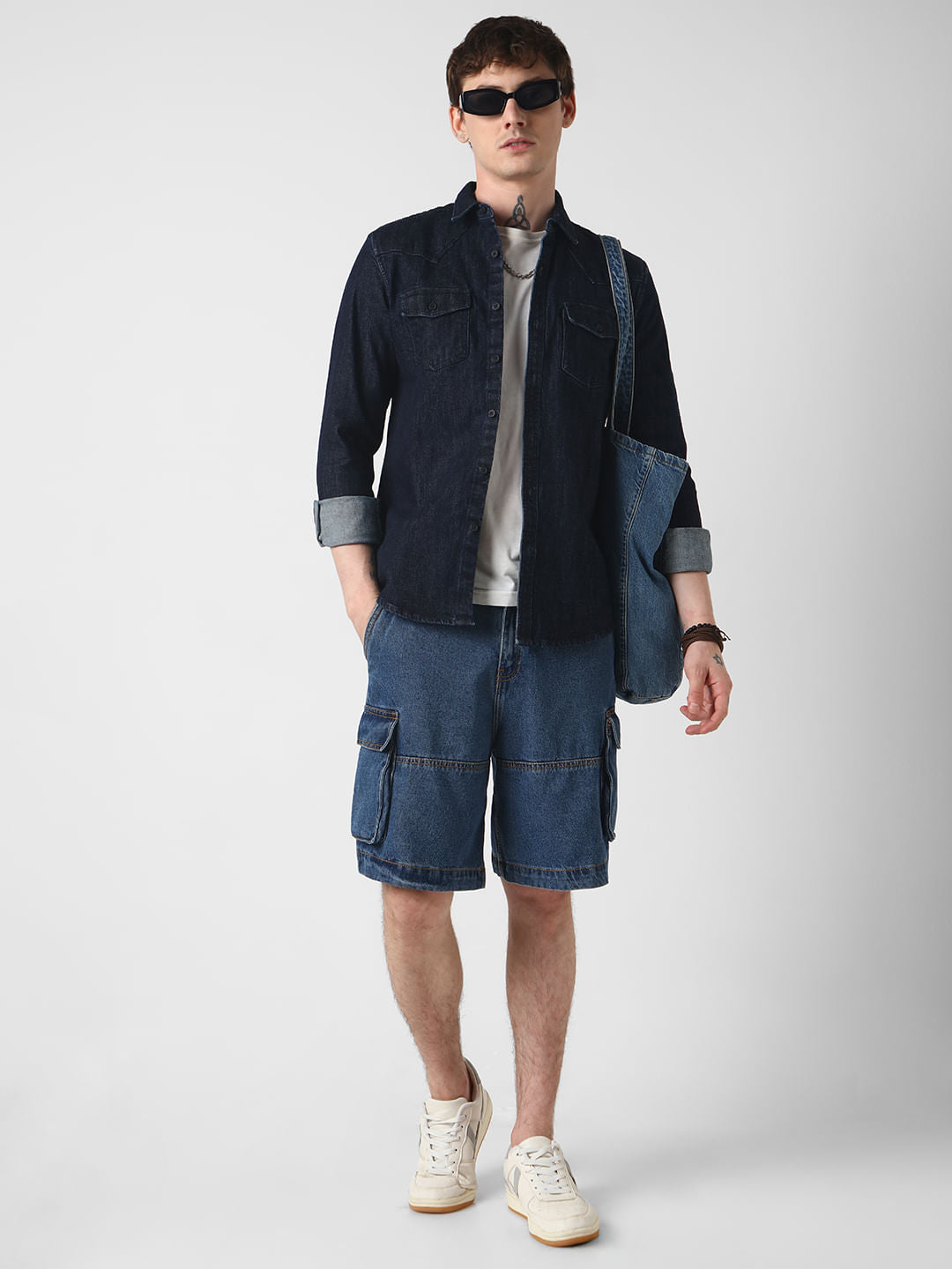 Elegant Denim Double Pocket Overshirt