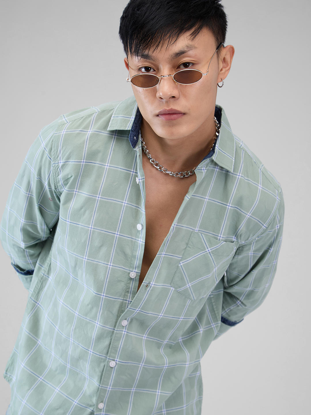 Sage Green Dobby Checkered Shirt