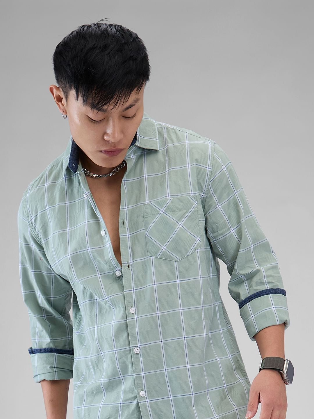 Sage Green Dobby Checkered Shirt