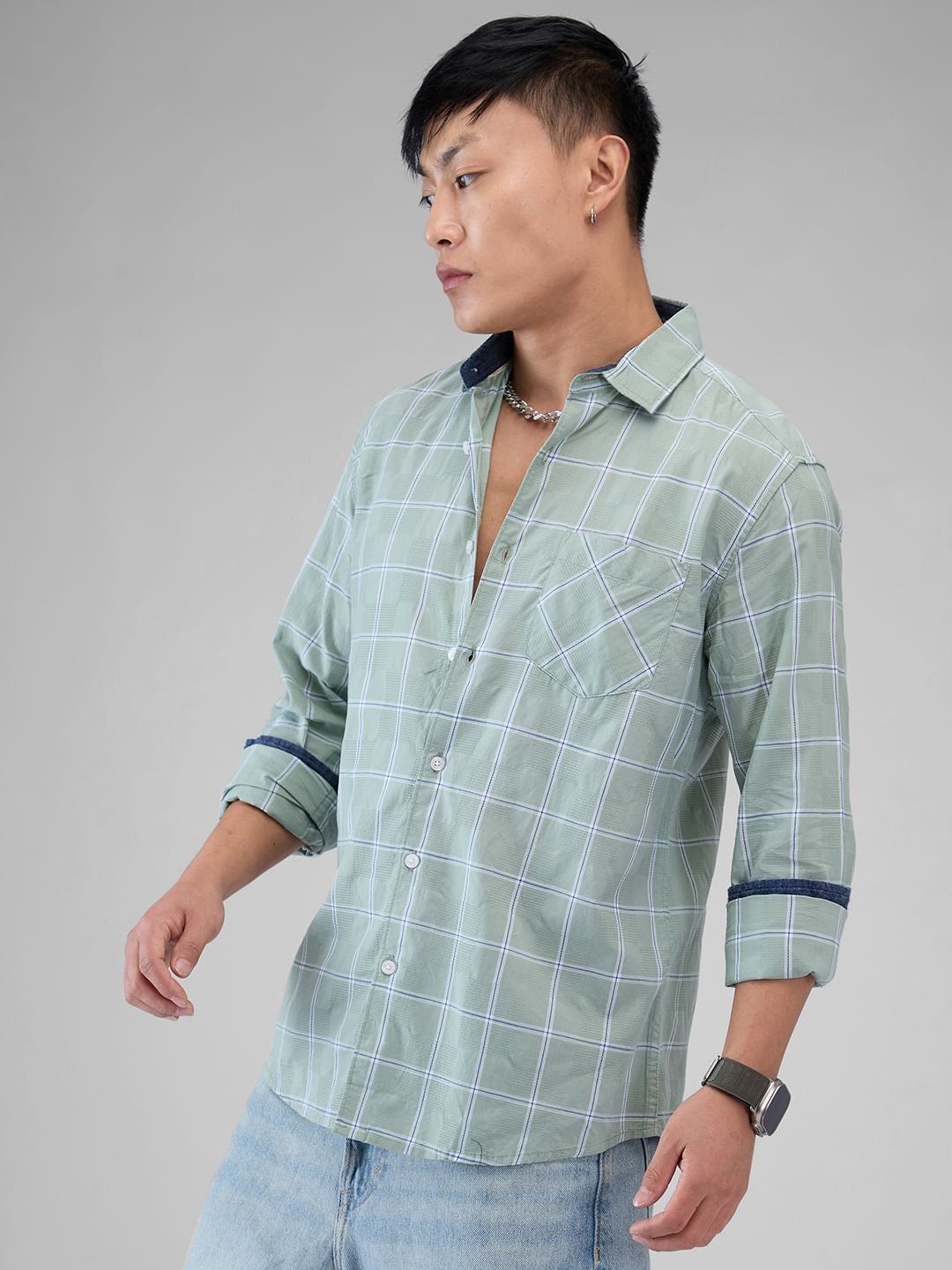 Sage Green Dobby Checkered Shirt