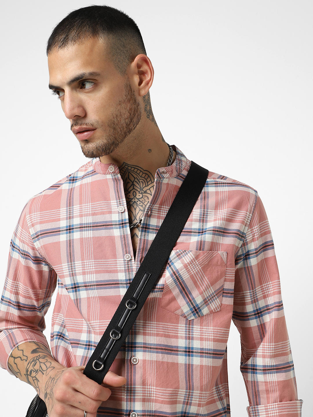 Soft Peach Tartan Checked Shirt
