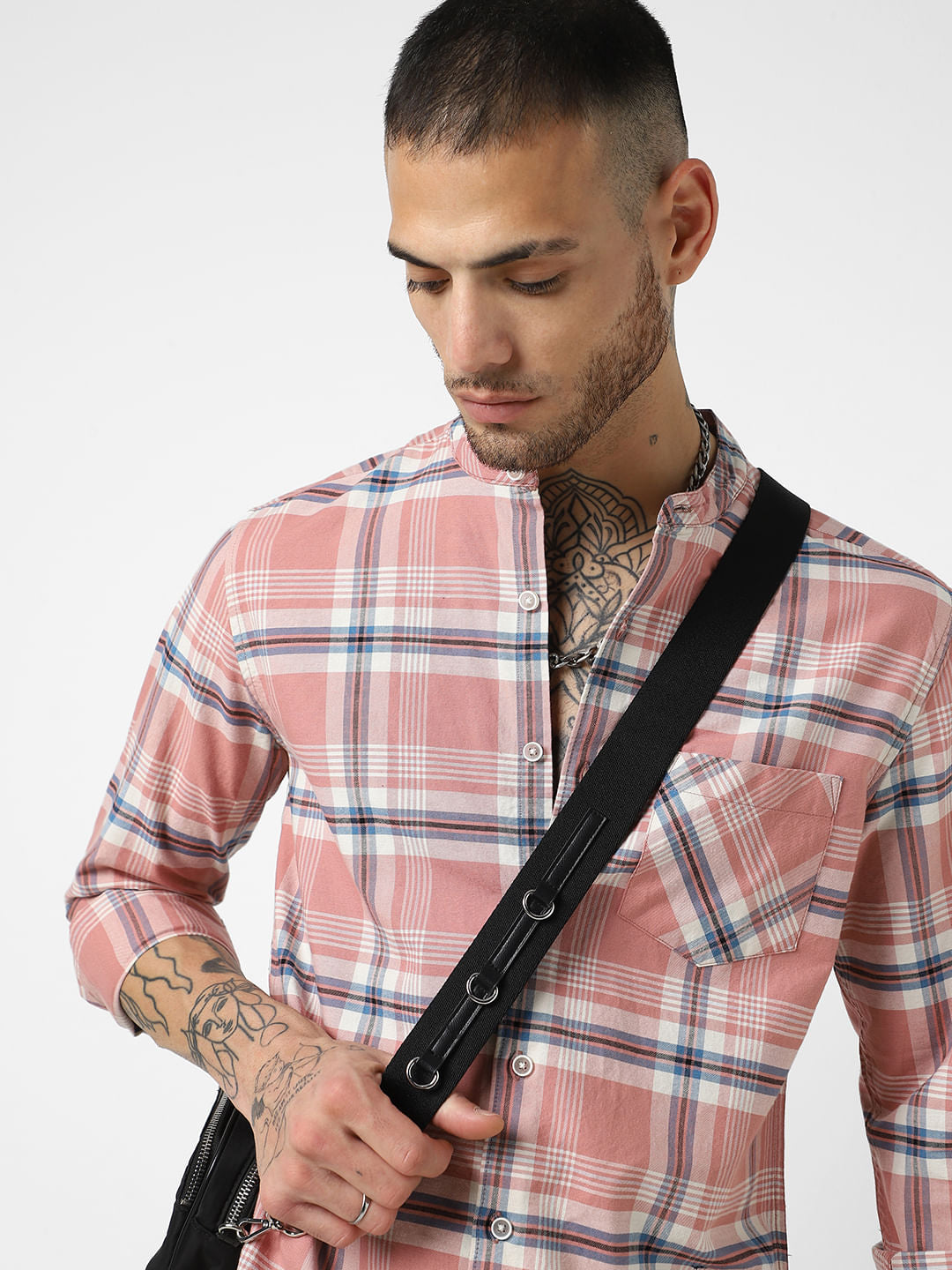 Soft Peach Tartan Checked Shirt
