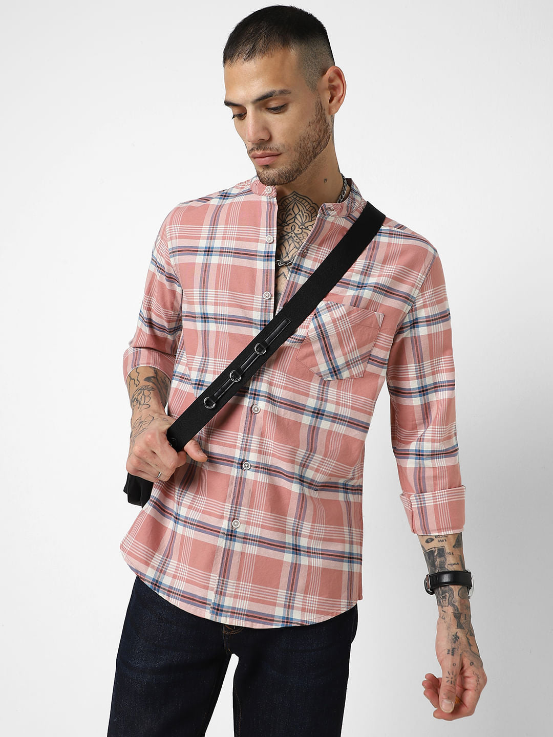 Soft Peach Tartan Checked Shirt