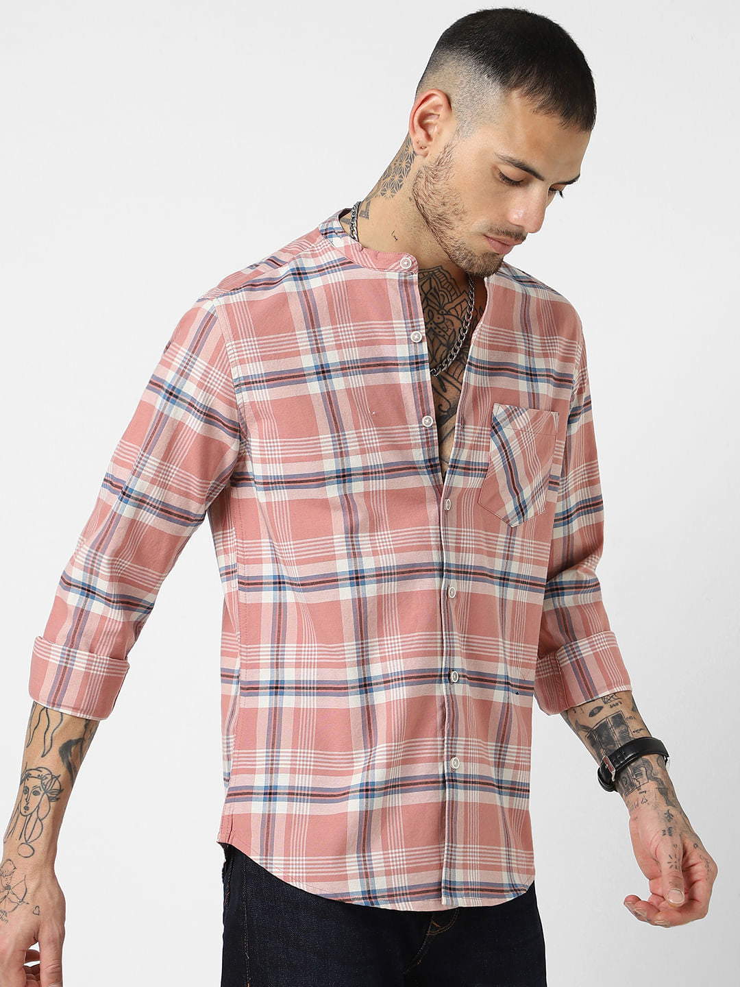 Soft Peach Tartan Checked Shirt