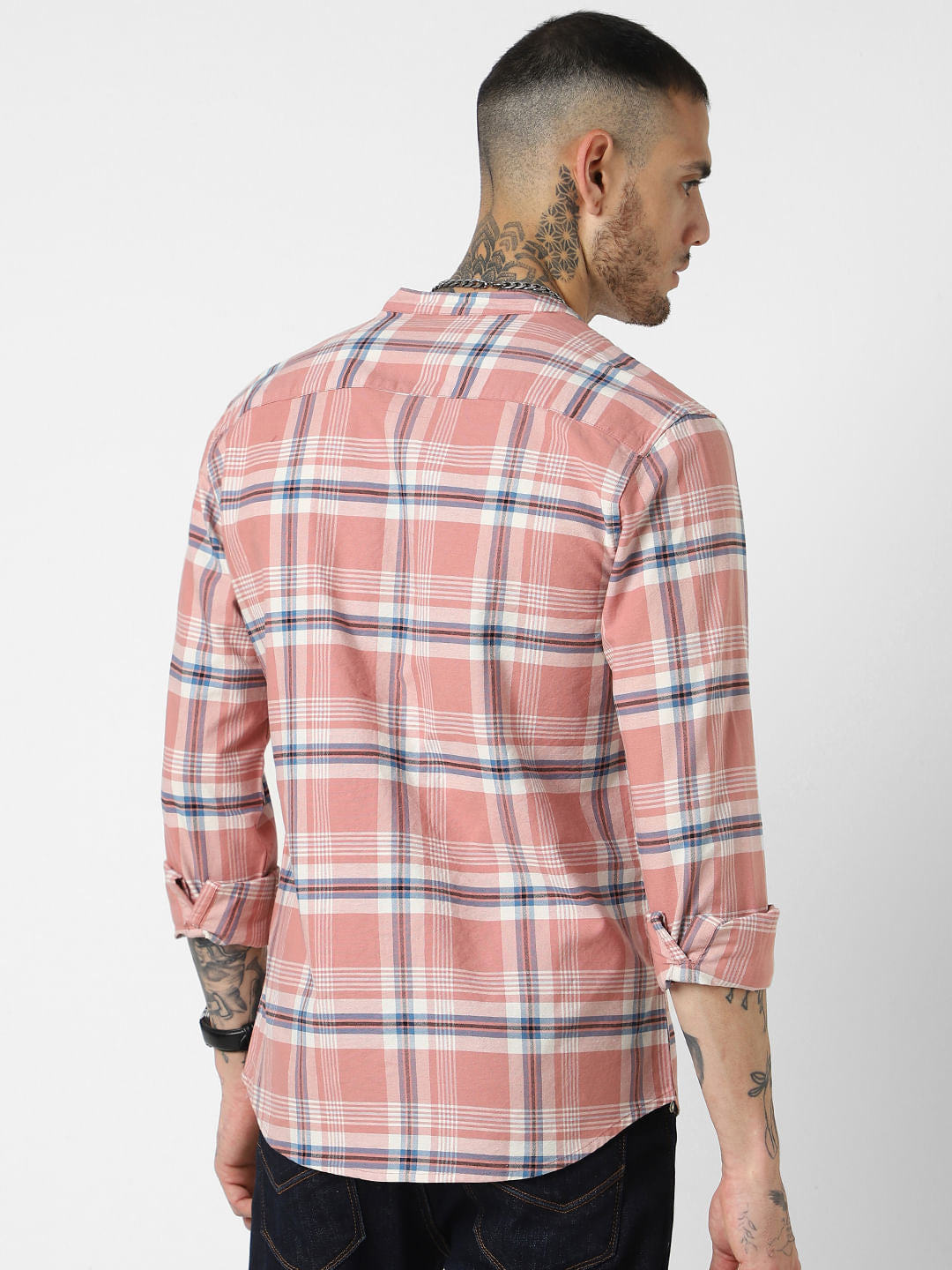 Soft Peach Tartan Checked Shirt