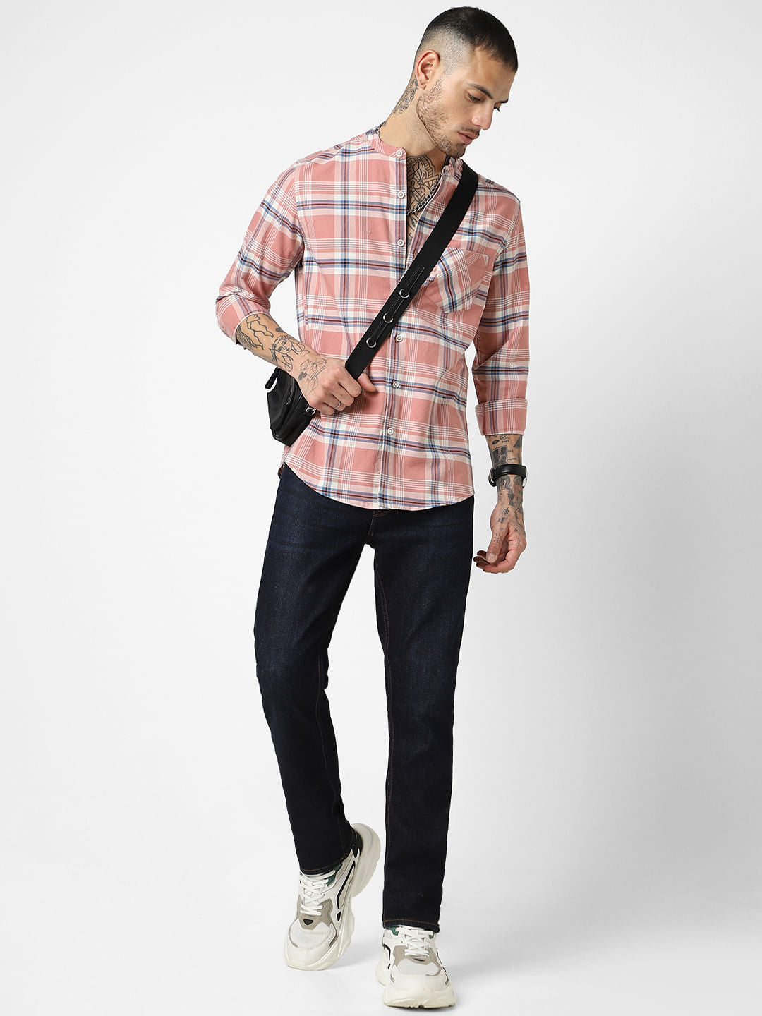 Soft Peach Tartan Checked Shirt