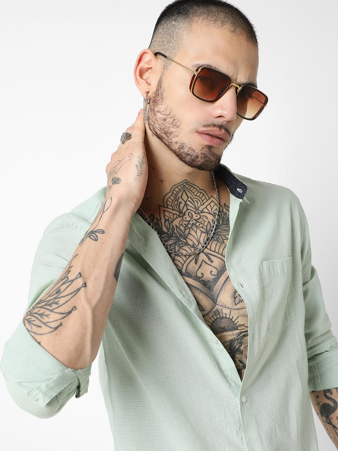 Mint Green Tiny Checkered Seersucker Shirt