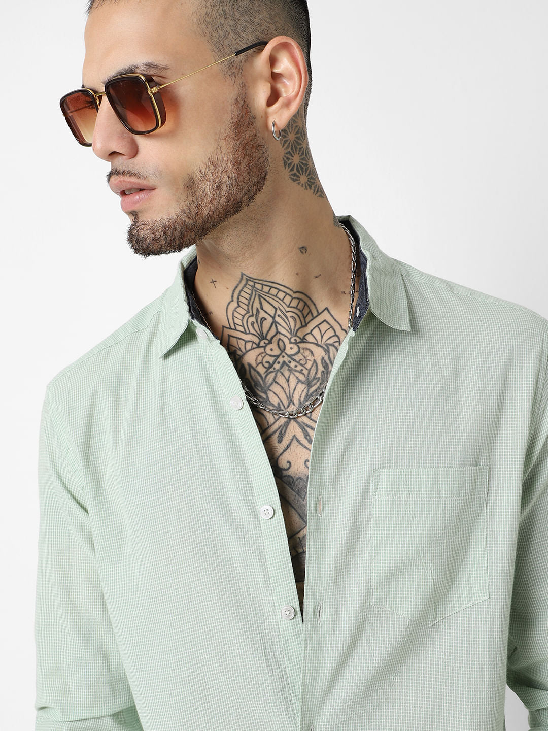 Mint Green Tiny Checkered Seersucker Shirt