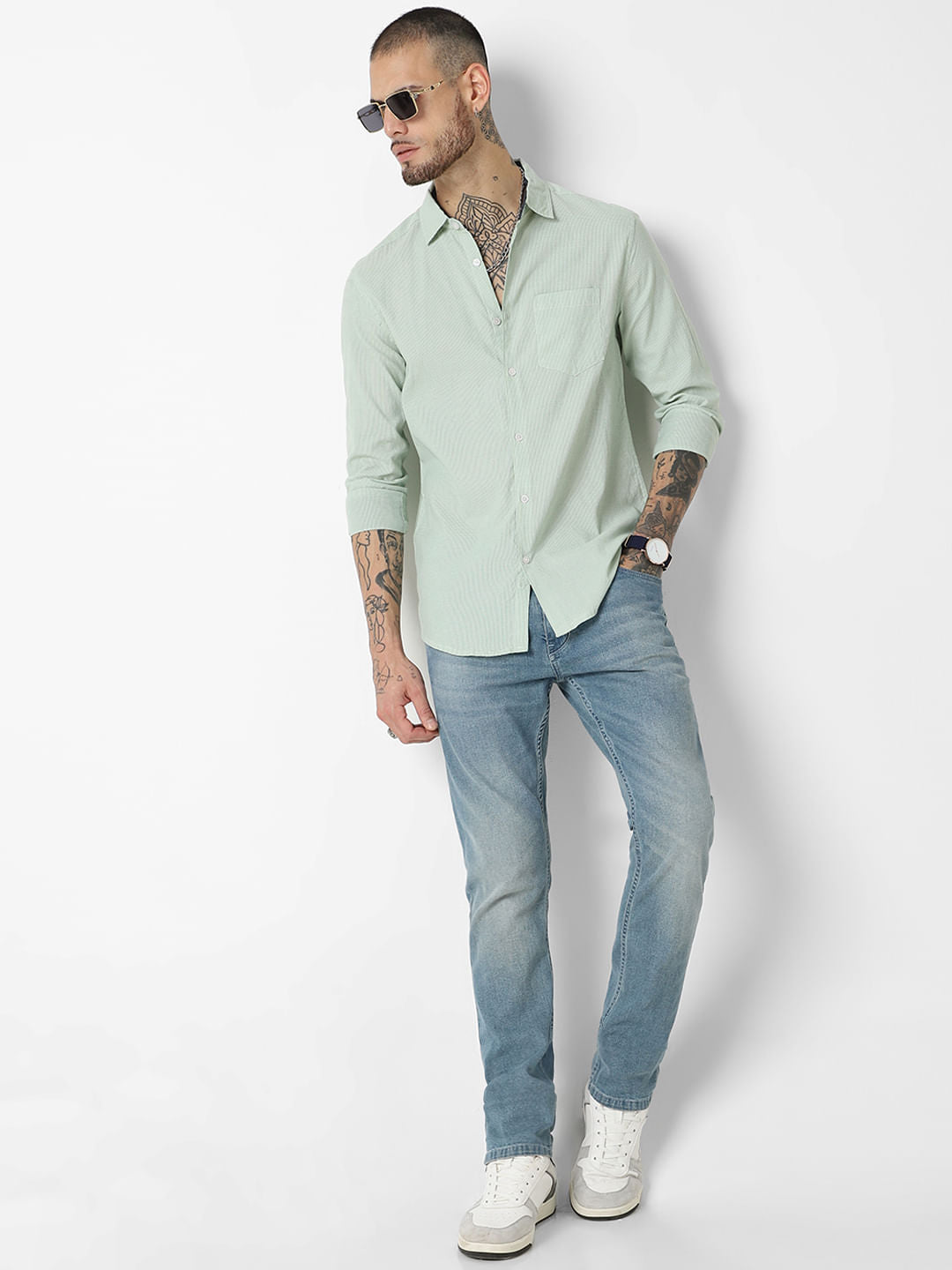 Mint Green Tiny Checkered Seersucker Shirt