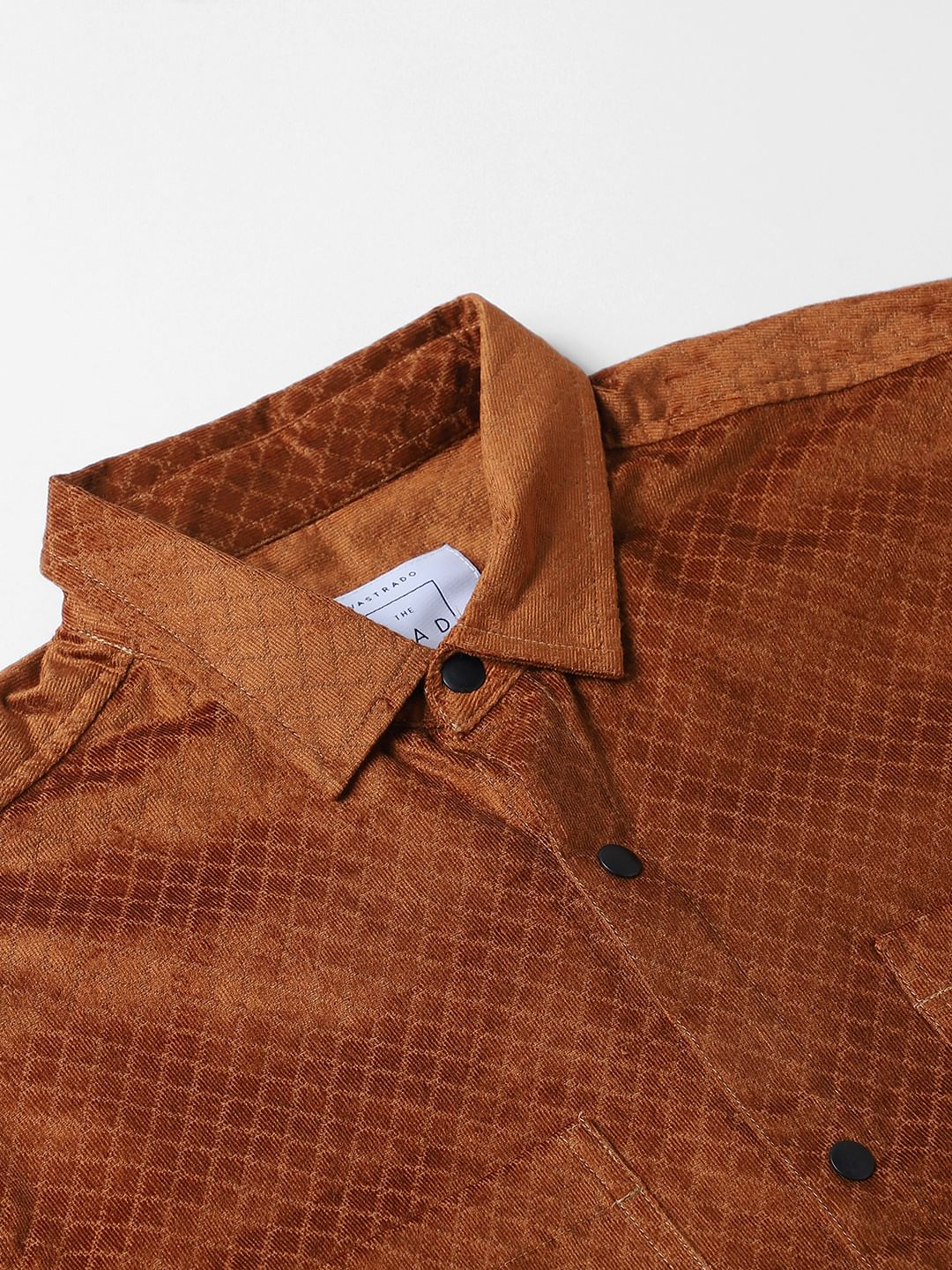 Brown Self-Design Double Pocket Corduroy Shirt