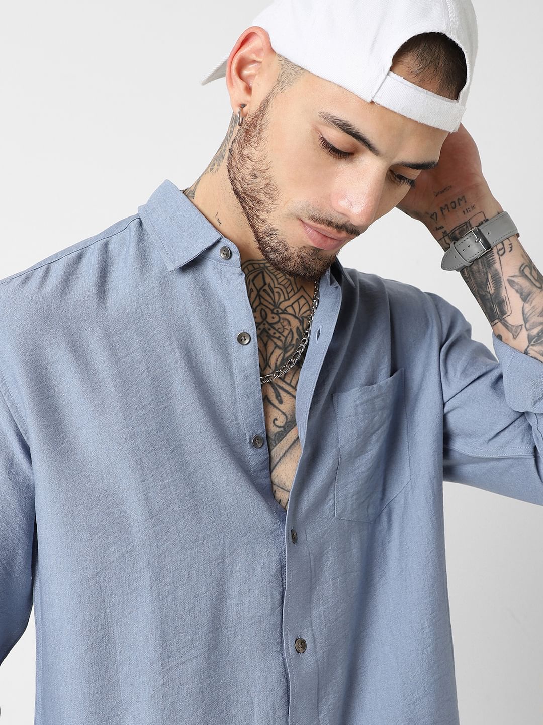 Blue Italian Linen Crinkle Shirt