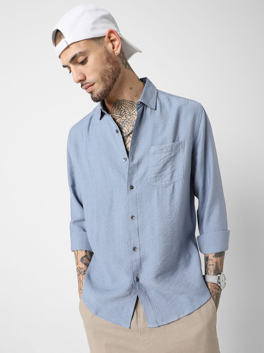 Blue Italian Linen Crinkle Shirt