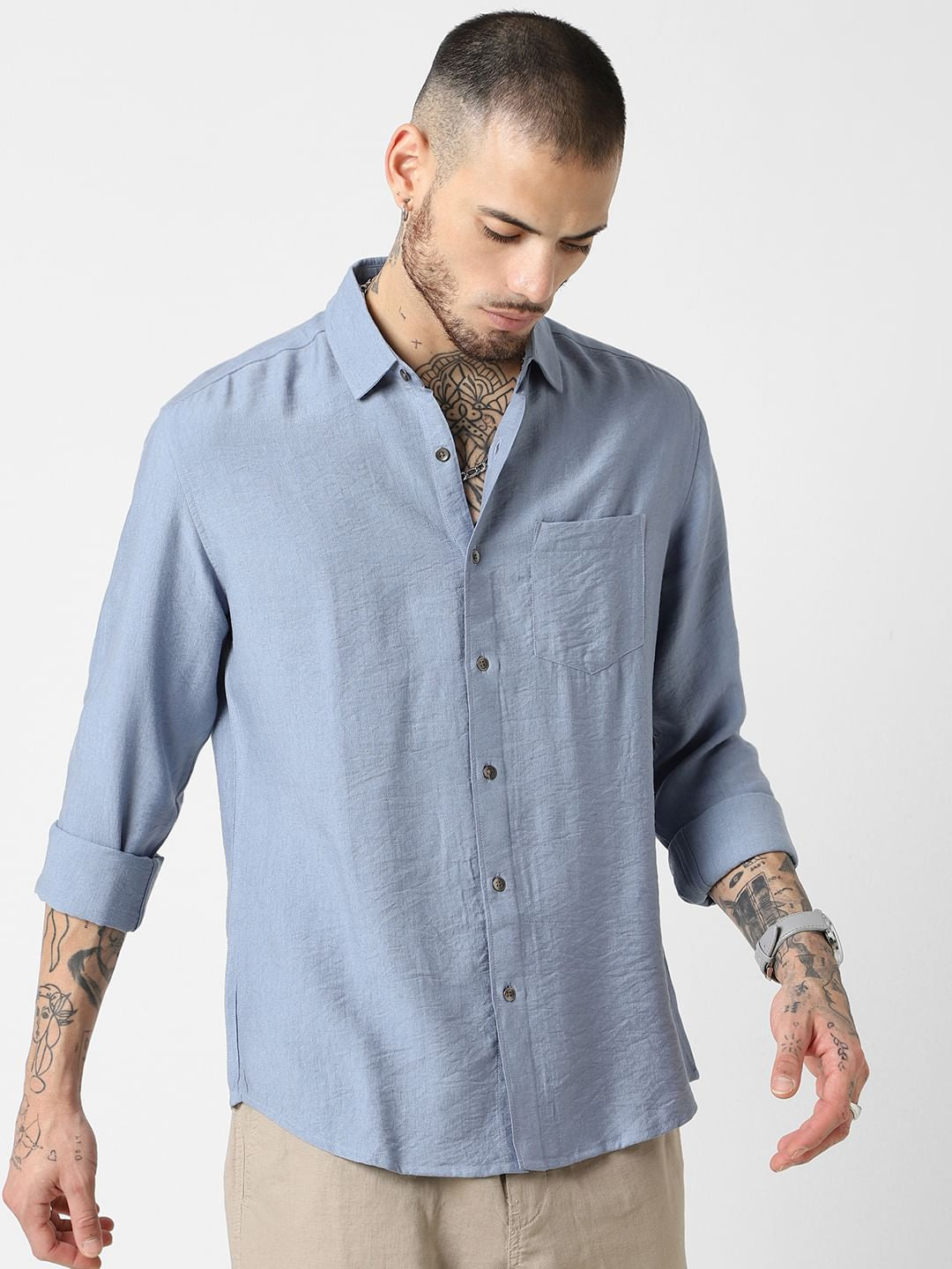 Blue Italian Linen Crinkle Shirt