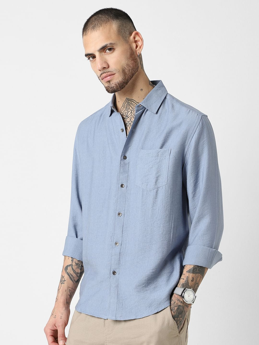 Blue Italian Linen Crinkle Shirt
