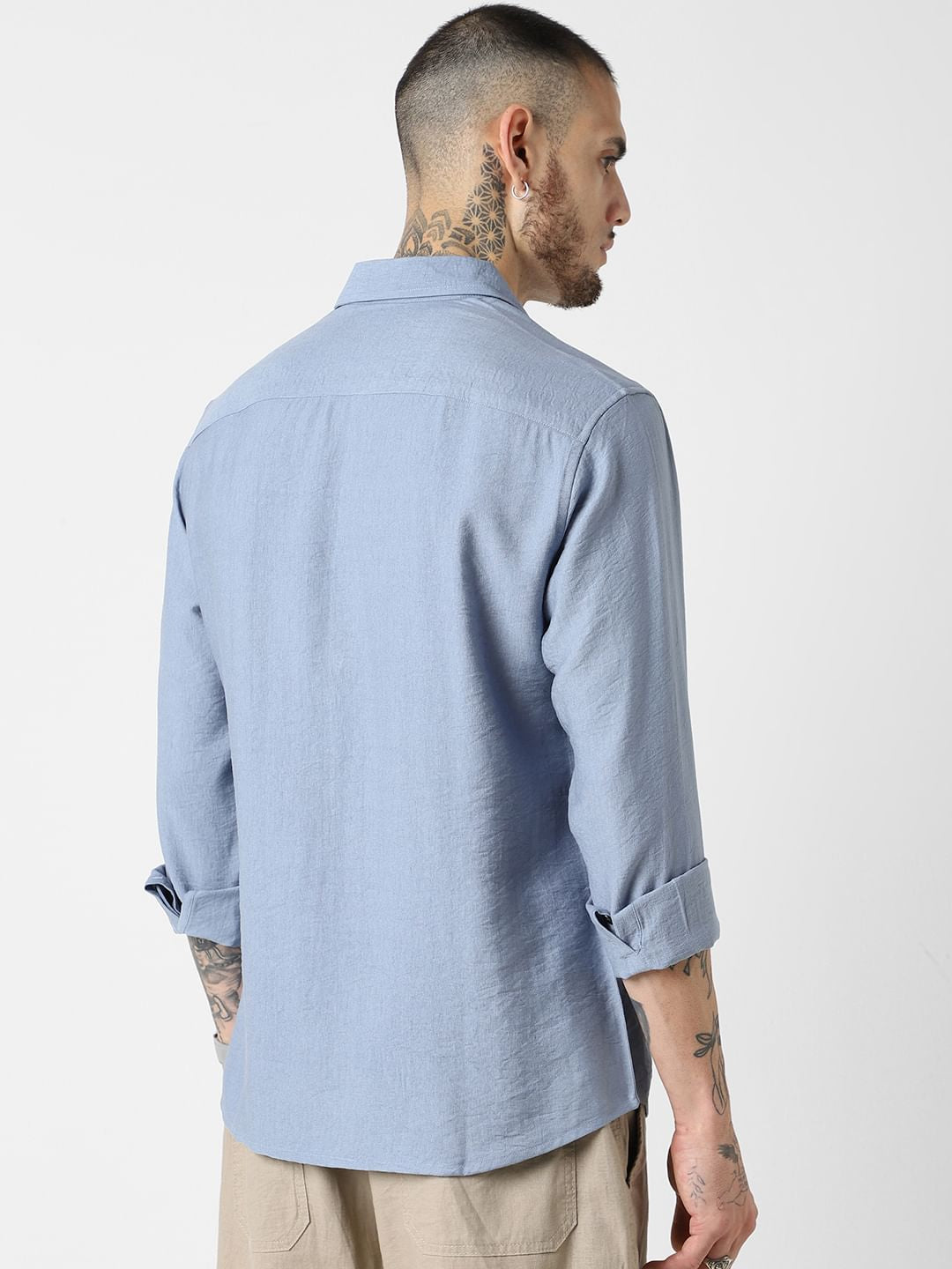 Blue Italian Linen Crinkle Shirt