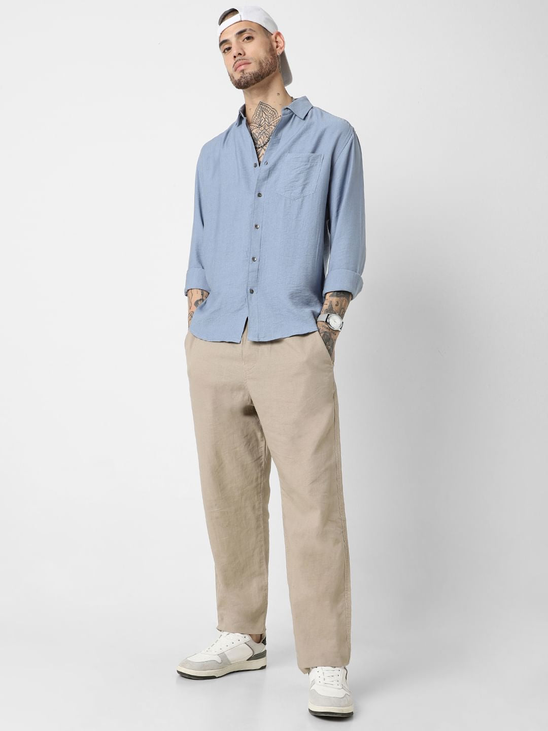 Blue Italian Linen Crinkle Shirt
