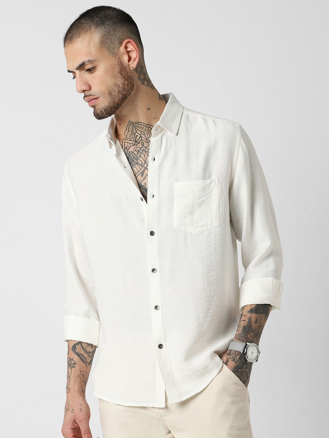 Premium Italian Linen Ivory Crinkle Shirt