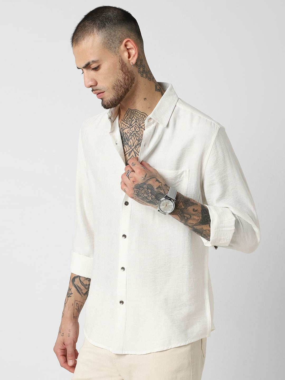 Premium Italian Linen Ivory Crinkle Shirt