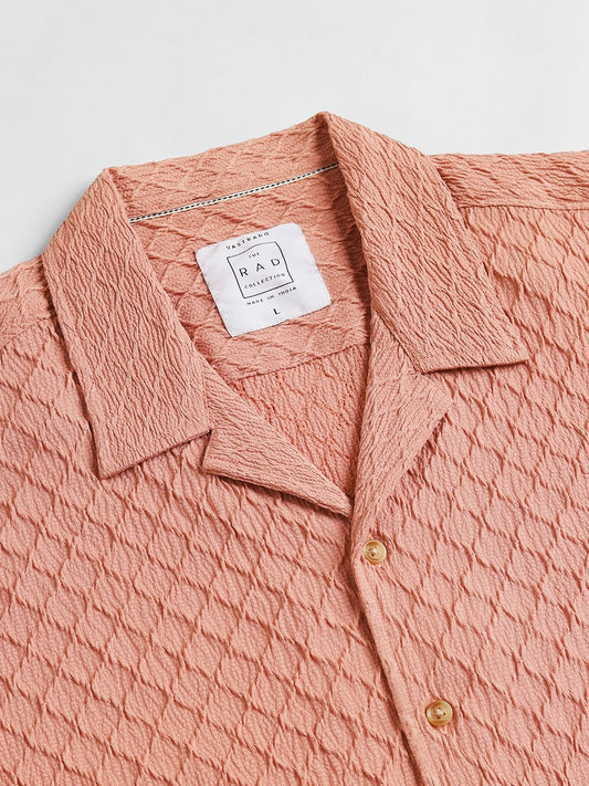 Diamond Textured Peach Oversized Resort Collar Shirt