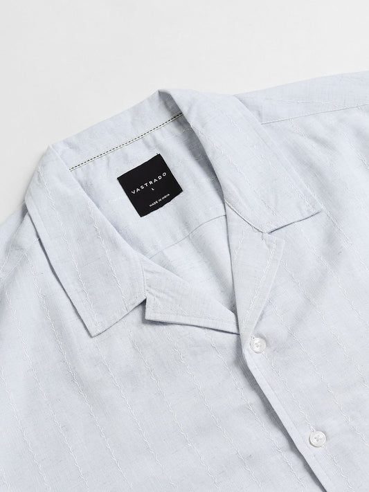 Embroidered Blue Resort Collar Oversized Shirt
