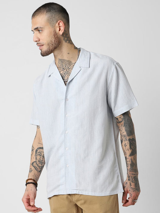 Embroidered Blue Resort Collar Oversized Shirt