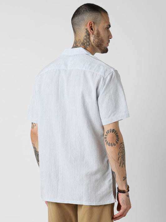 Embroidered Blue Resort Collar Oversized Shirt