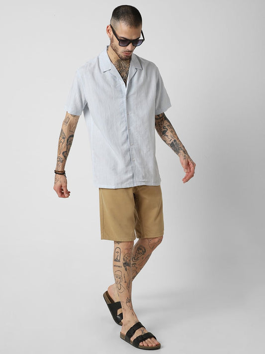 Embroidered Blue Resort Collar Oversized Shirt