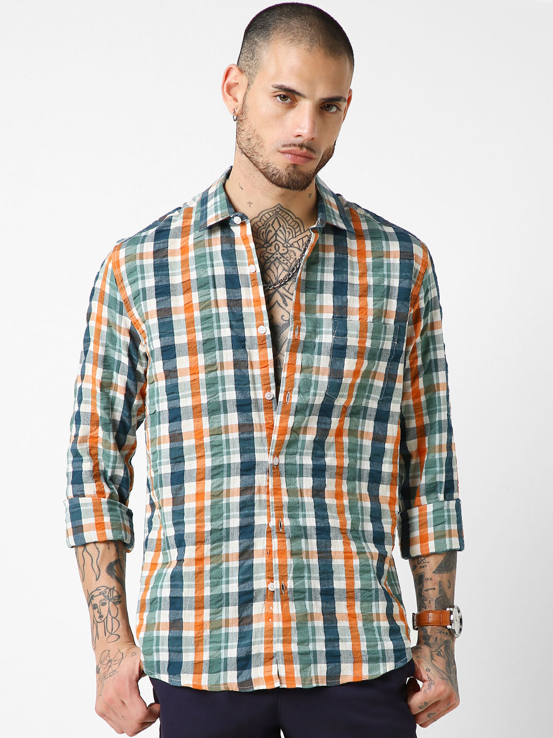 Multicolour Checkered Seersucker Shirt
