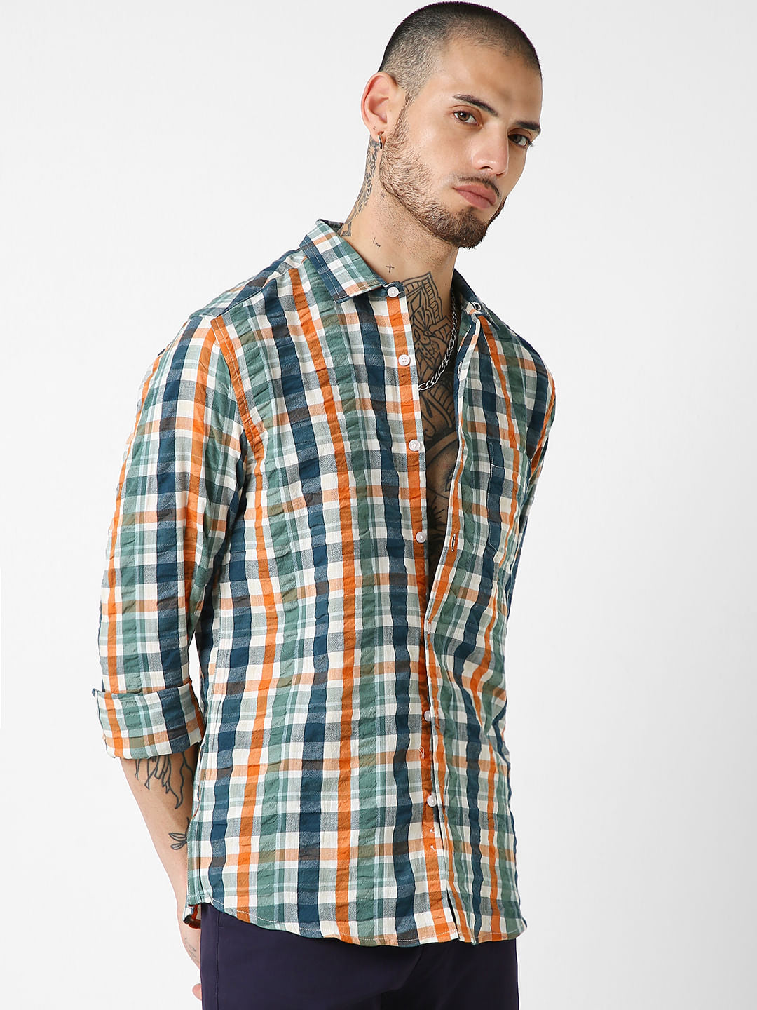 Multicolour Checkered Seersucker Shirt