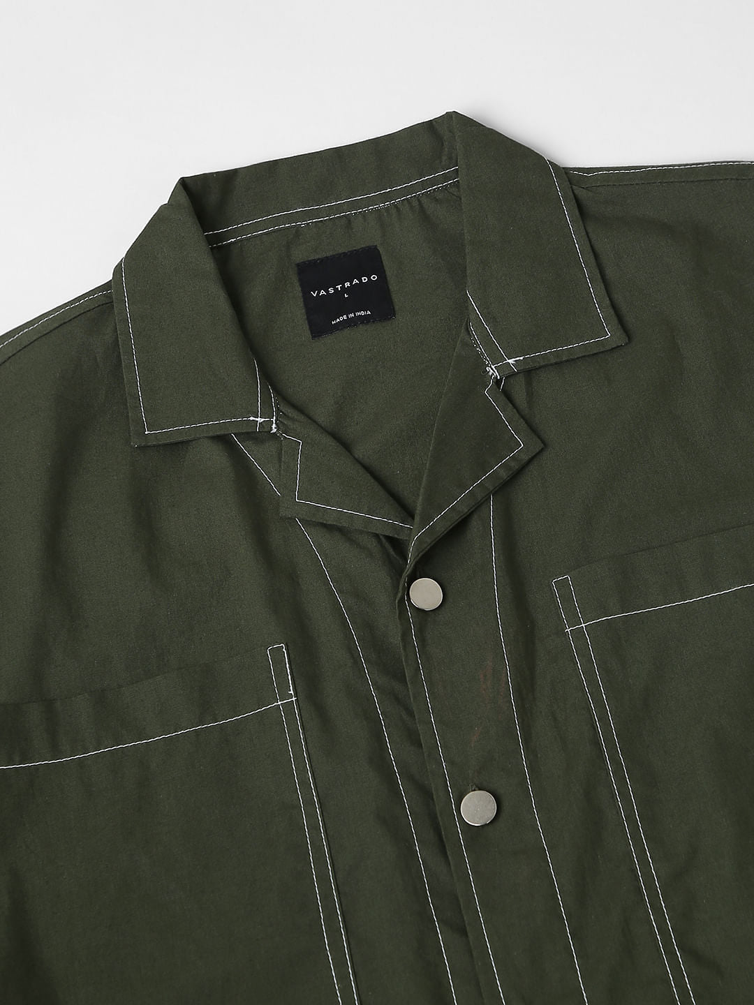 Forest Green Oversized Double Pocket Cropped Shirt