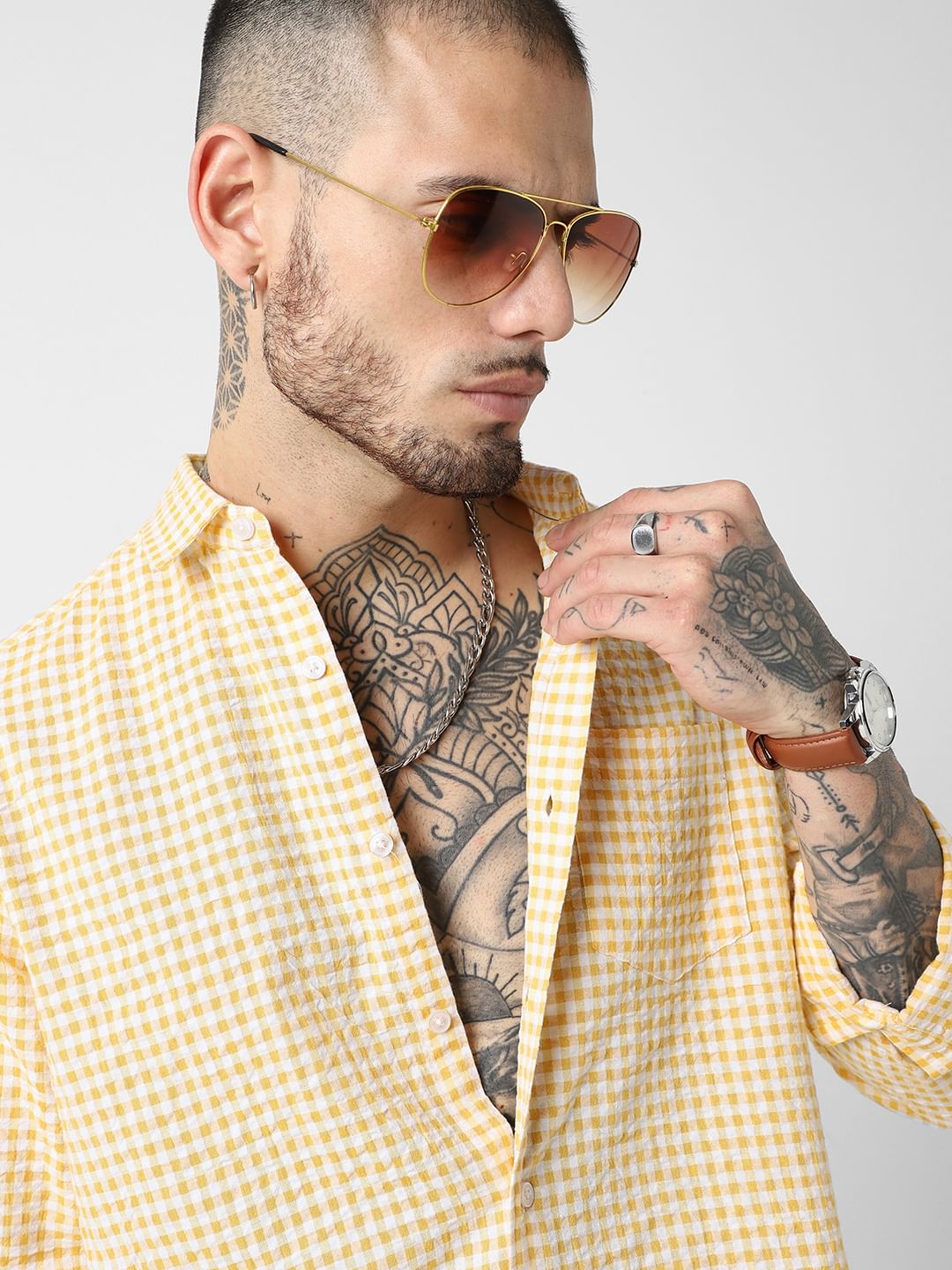 Yellow Checkered Seersucker Shirt