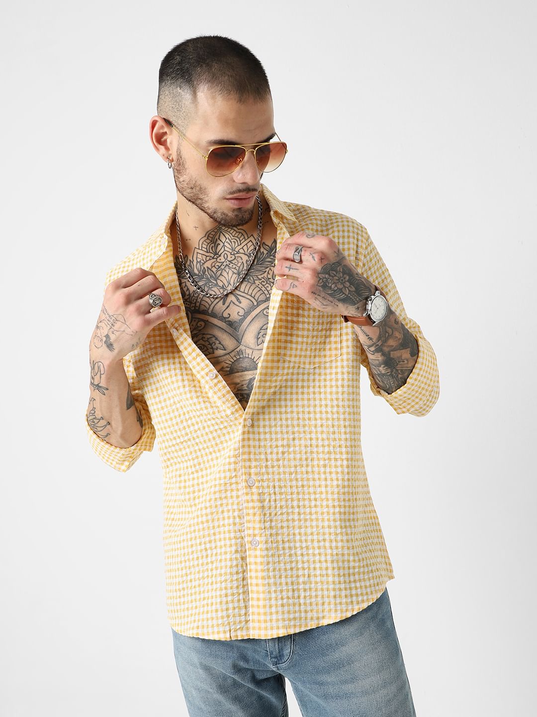 Yellow Checkered Seersucker Shirt