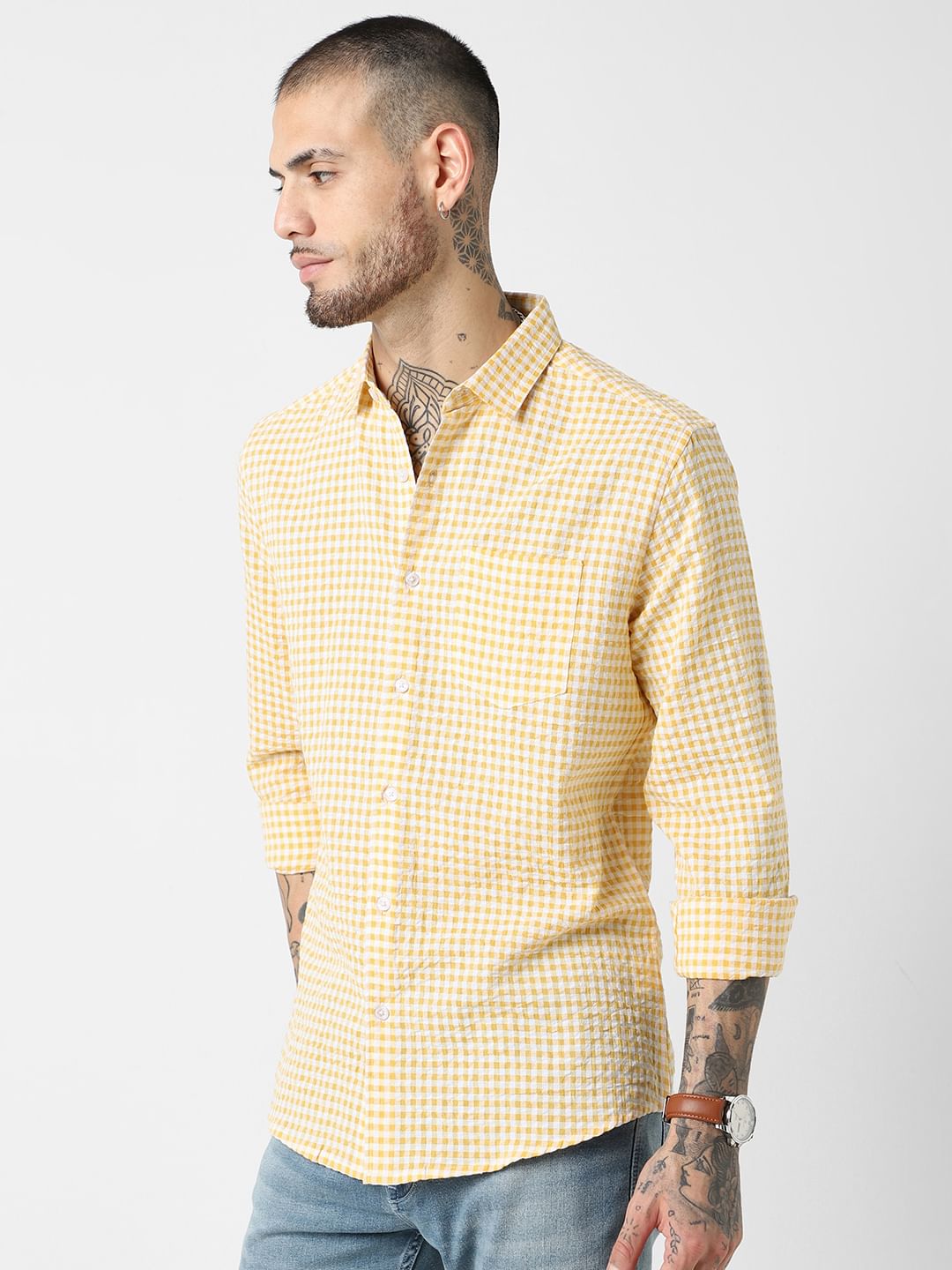Yellow Checkered Seersucker Shirt