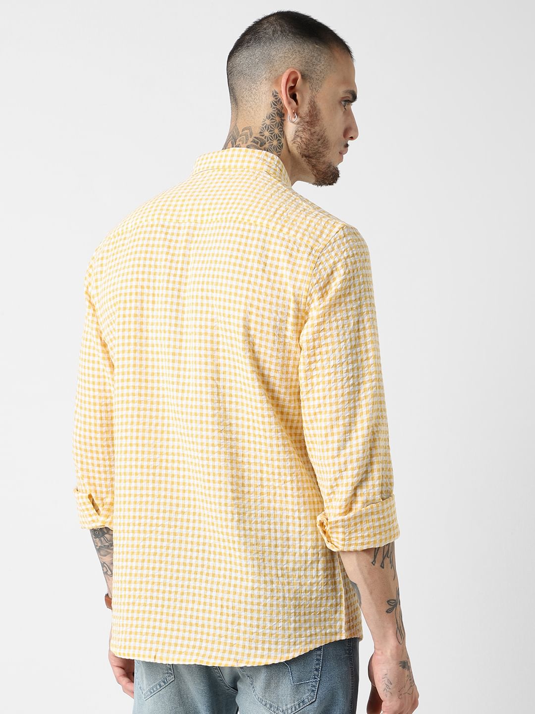 Yellow Checkered Seersucker Shirt