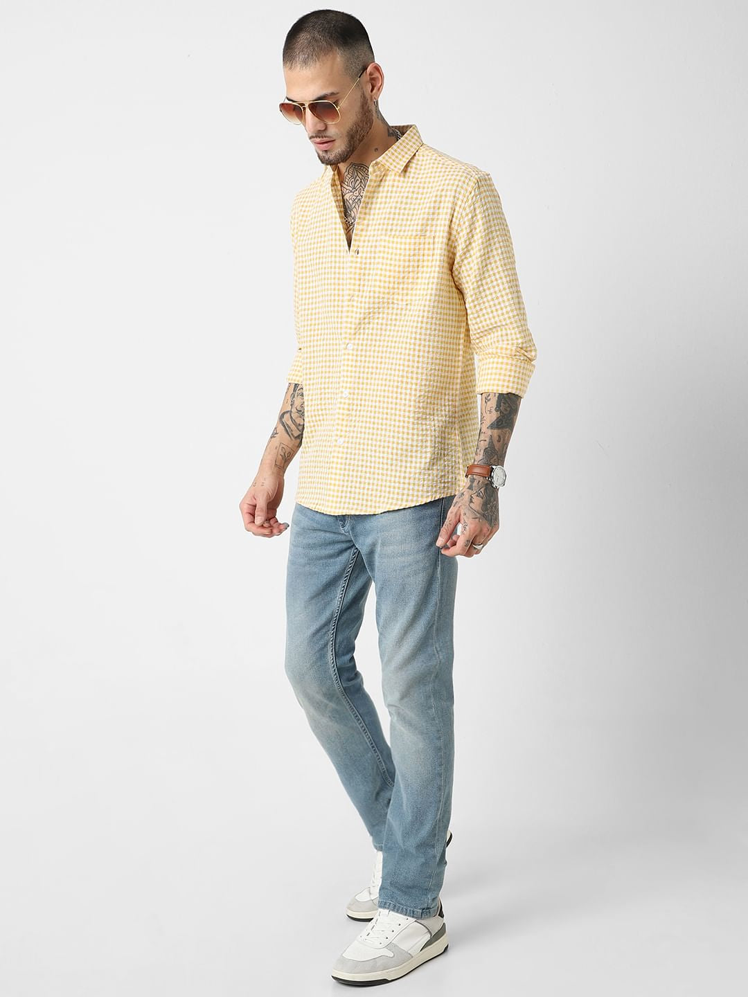 Yellow Checkered Seersucker Shirt
