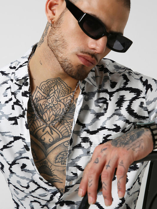 White Abstract Printed Shirt