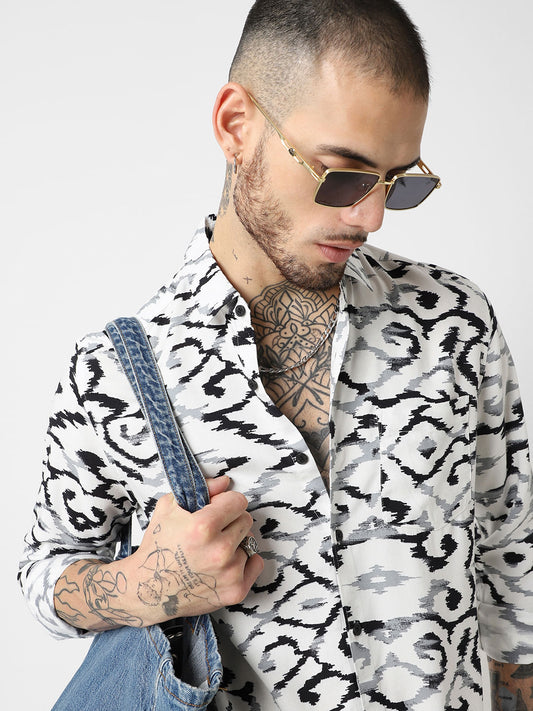 White Abstract Printed Shirt