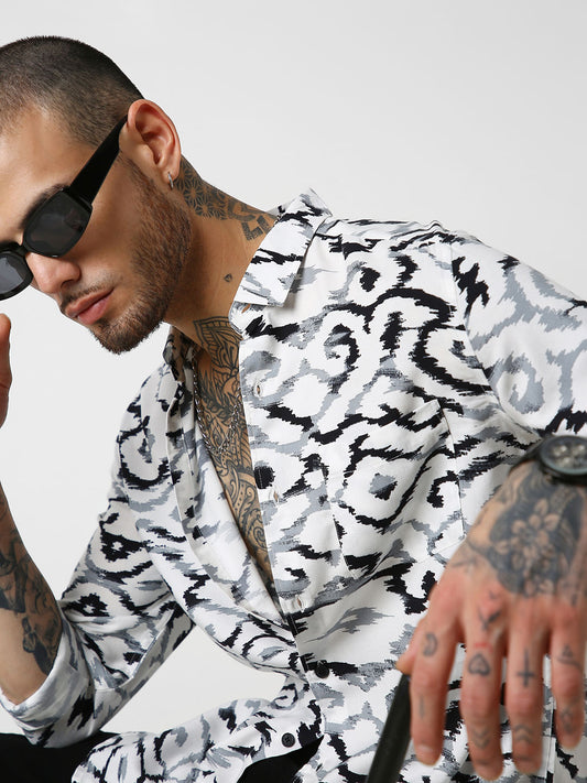 White Abstract Printed Shirt