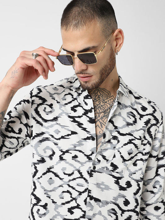 White Abstract Printed Shirt