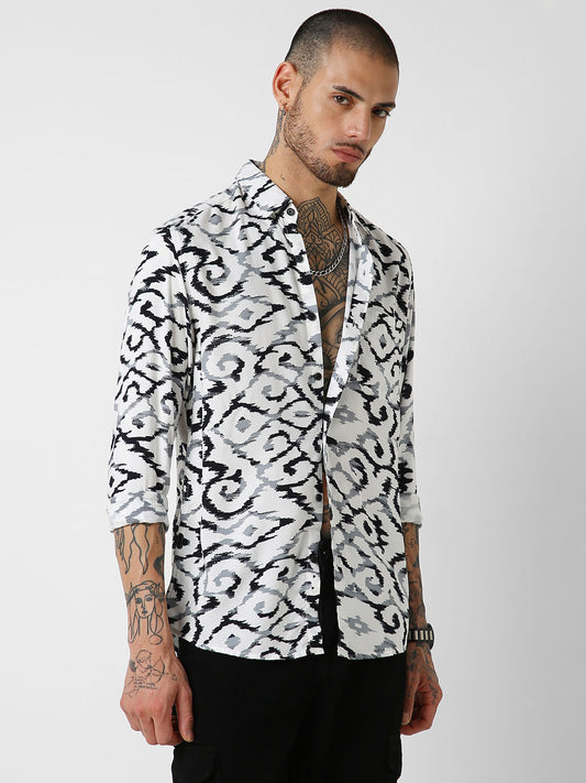 White Abstract Printed Shirt