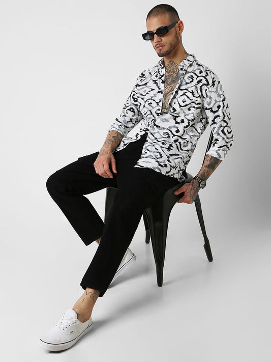 White Abstract Printed Shirt