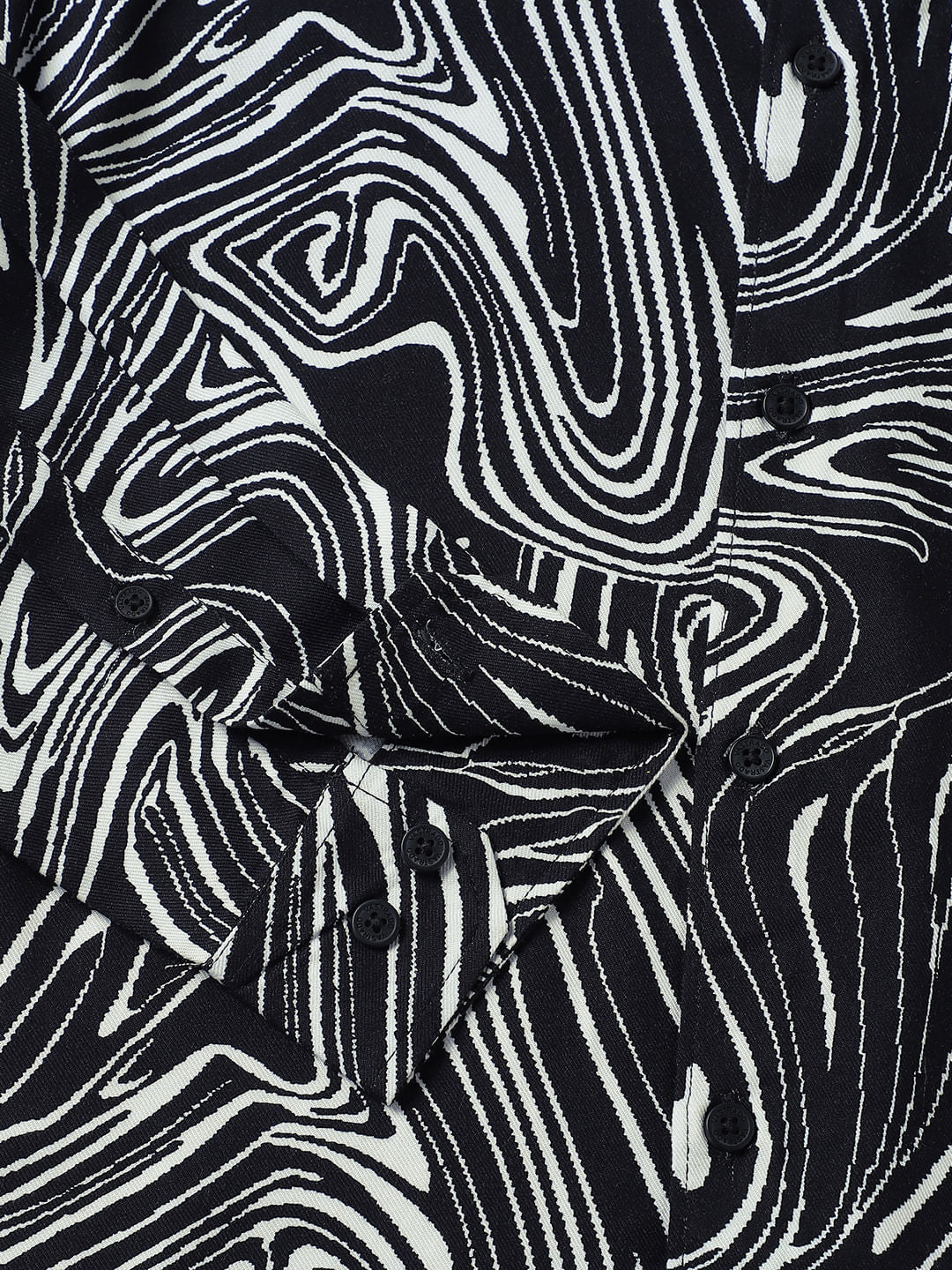 Black Monochrome Wave Printed Shirt