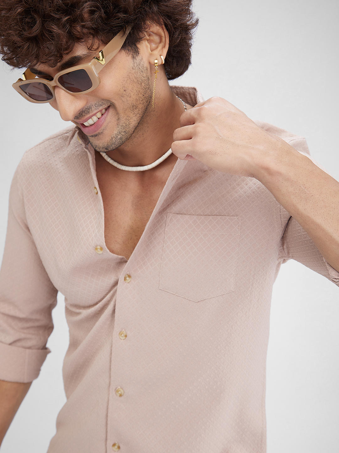 Oyster Pink Lozenge Patterned Shirt